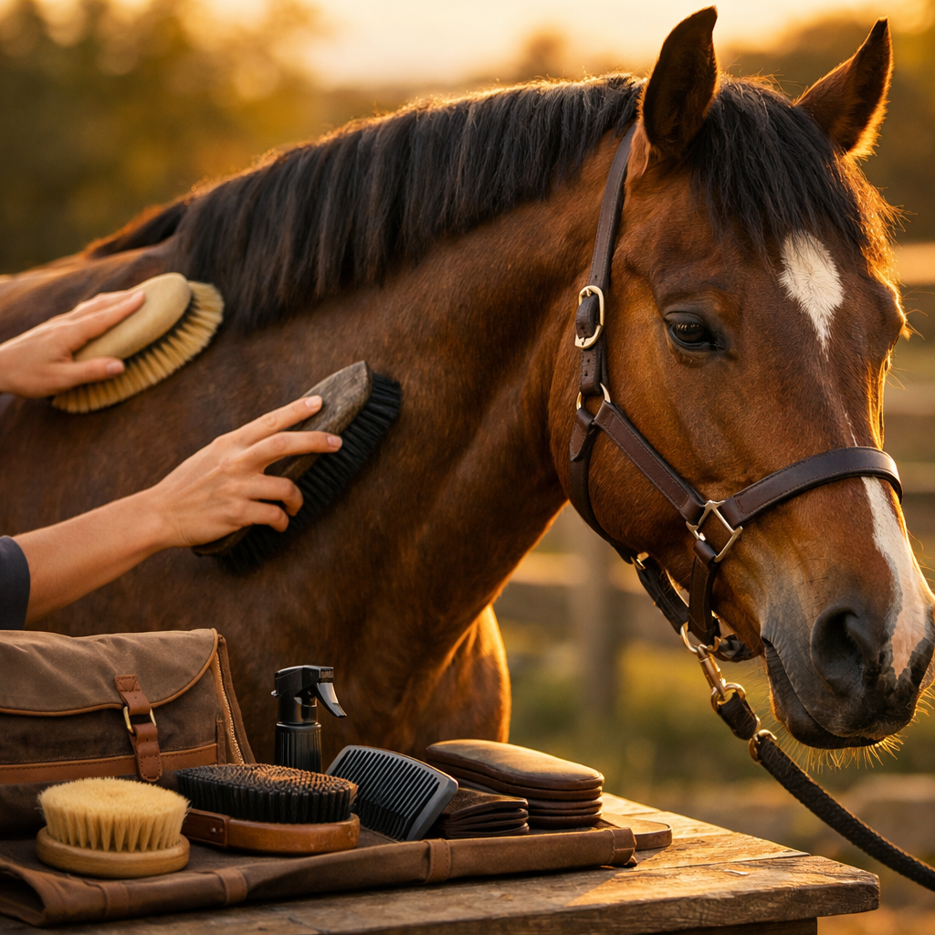 Spazzole e striglia per il grooming del cavallo